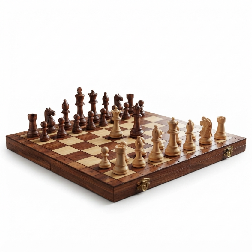 The Atlas - Folding Magnetic Walnut Chess Set