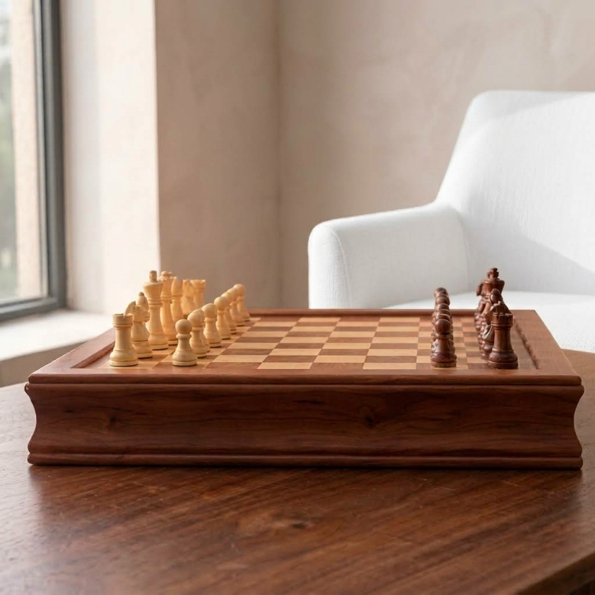 The Equinox - Magnetic Maple Chess Set with Storage Drawers