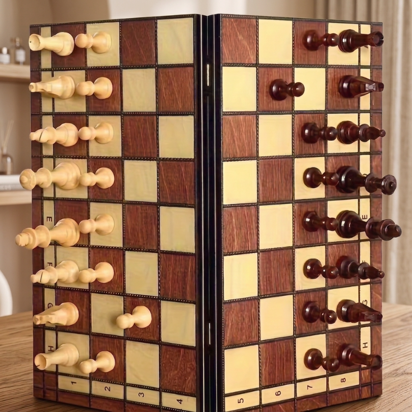 The Atlas - Folding Magnetic Walnut Chess Set
