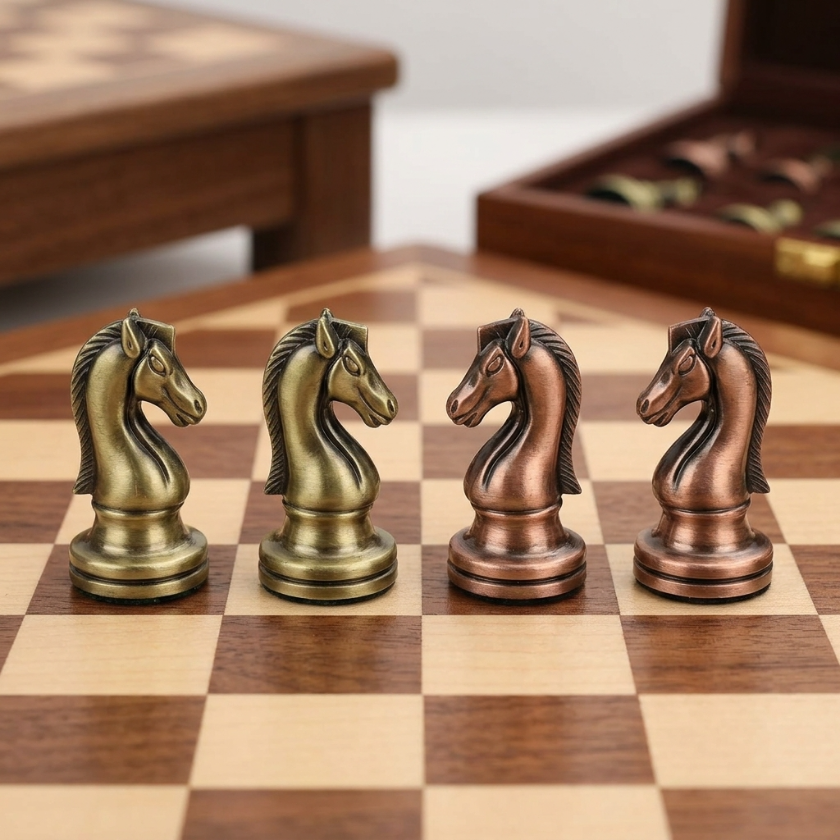 The Meridian - Walnut Chess Case with Metal Pieces