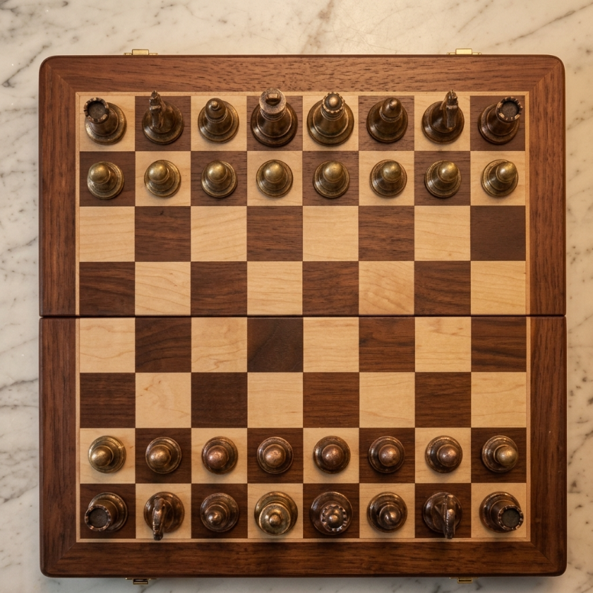 The Meridian - Walnut Chess Case with Metal Pieces