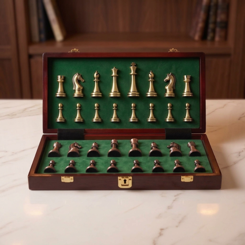 The Meridian - Walnut Chess Case with Metal Pieces