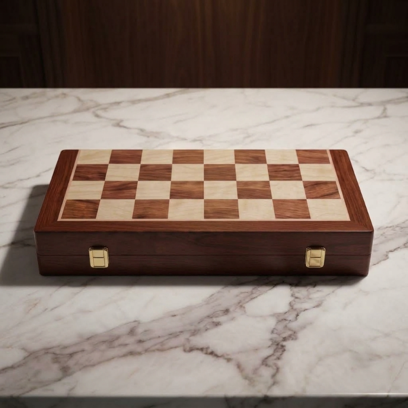 The Meridian - Walnut Chess Case with Metal Pieces