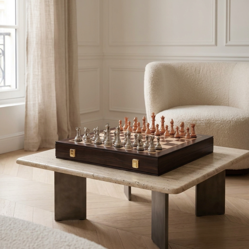 The Axiom - Folding Chess Set with Silver & Copper Pieces