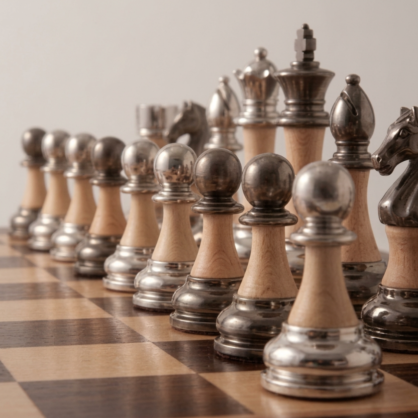 The Axiom - Folding Chess Set with Silver & Copper Pieces