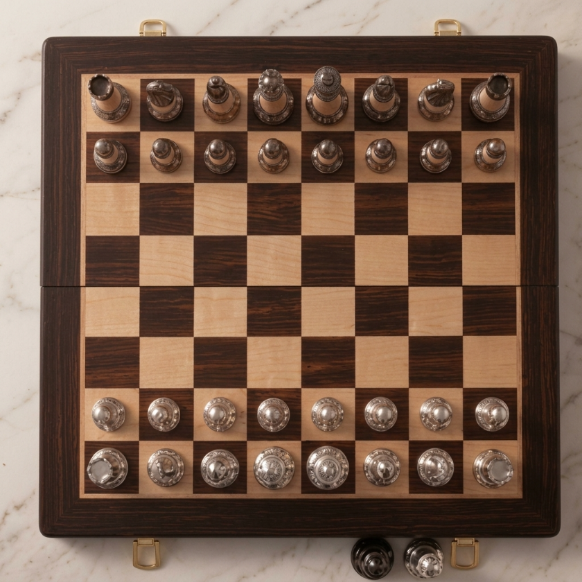 The Axiom - Folding Chess Set with Silver & Copper Pieces