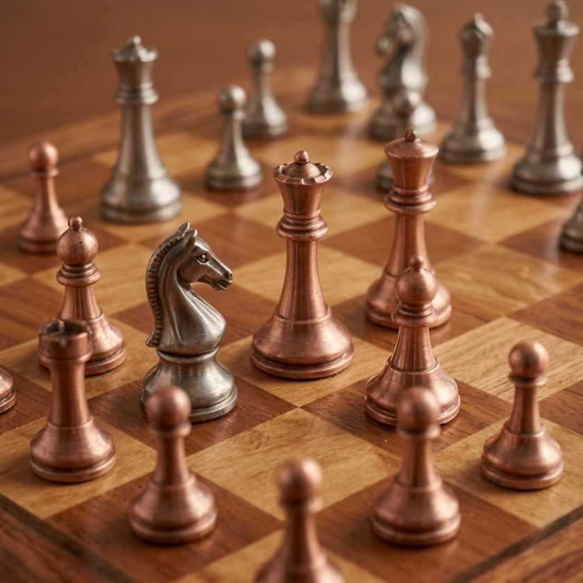 The Pandhess - Mahogany Chess Set with Metal Pieces & Drawer