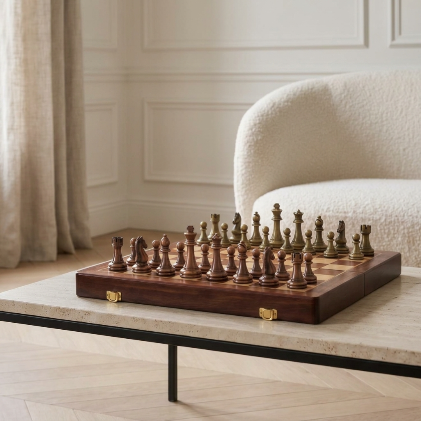 The Meridian - Walnut Chess Case with Metal Pieces