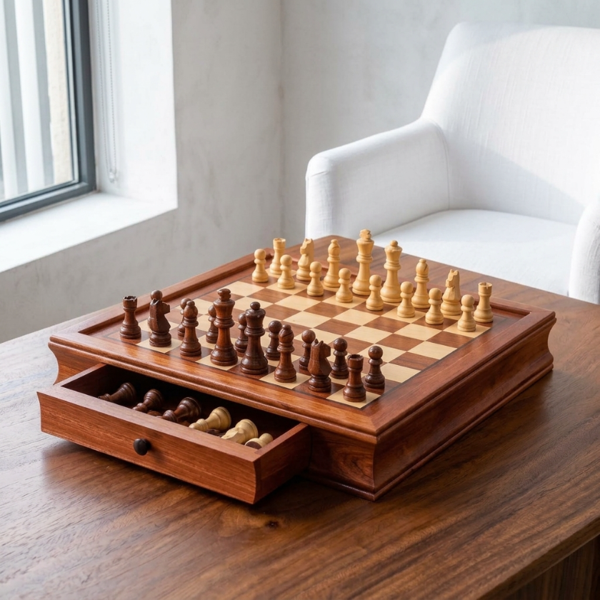 The Equinox - Magnetic Maple Chess Set with Storage Drawers