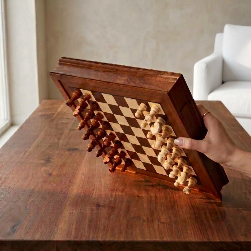 The Equinox - Magnetic Maple Chess Set with Storage Drawers