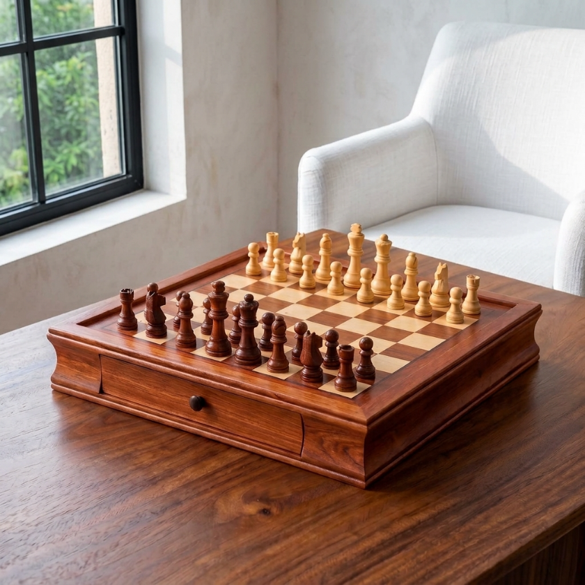 The Equinox - Magnetic Maple Chess Set with Storage Drawers
