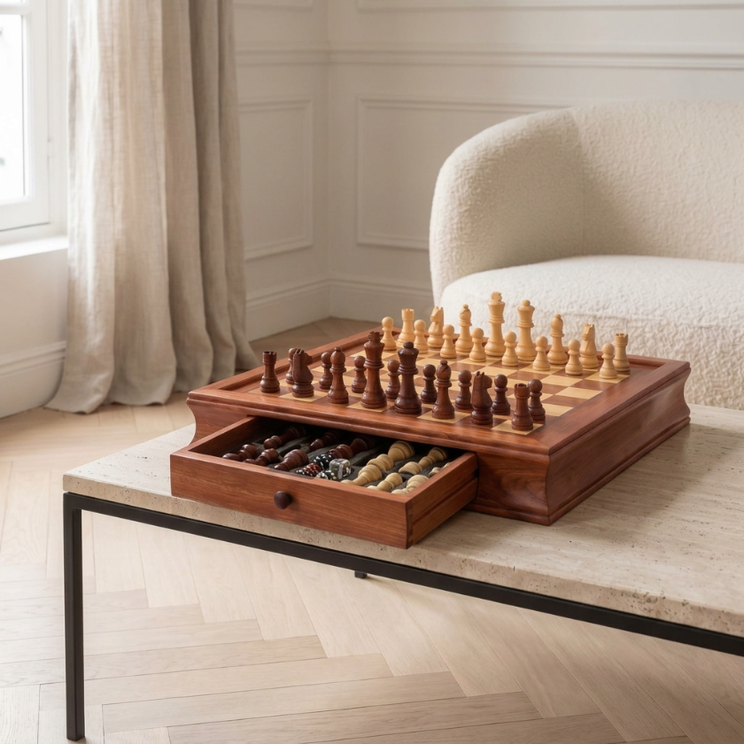 The Equinox - Magnetic Maple Chess Set with Storage Drawers