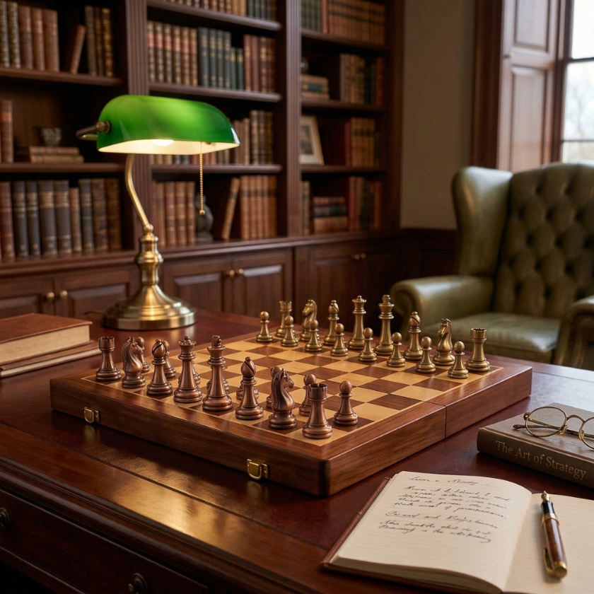 The Meridian - Walnut Chess Case with Metal Pieces