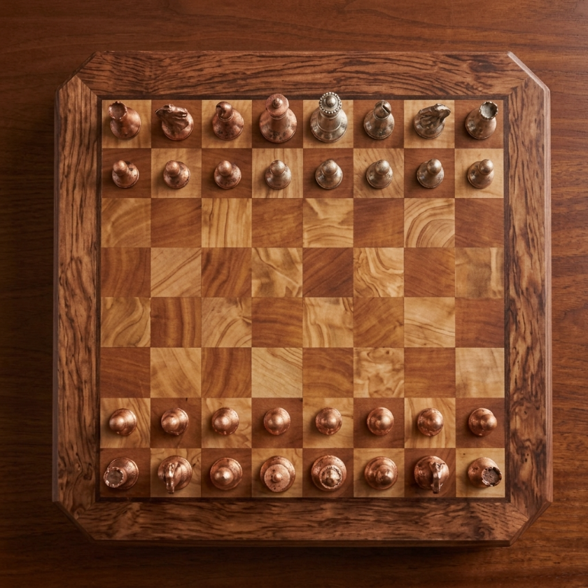 The Pandhess - Mahogany Chess Set with Metal Pieces & Drawer