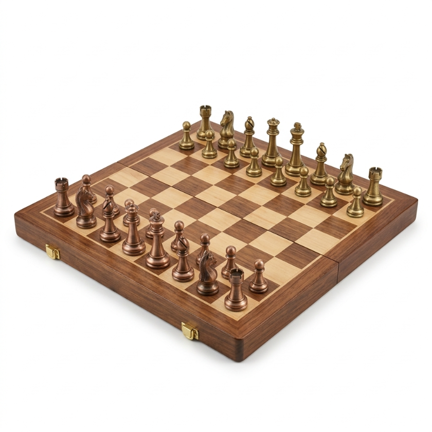 The Meridian - Walnut Chess Case with Metal Pieces